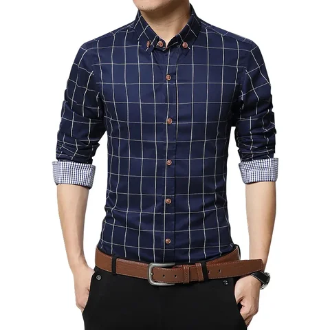 Рубашка мужская хлопковая, коричневая, на пуговицах, осенняя, размера плюс, M-5XL