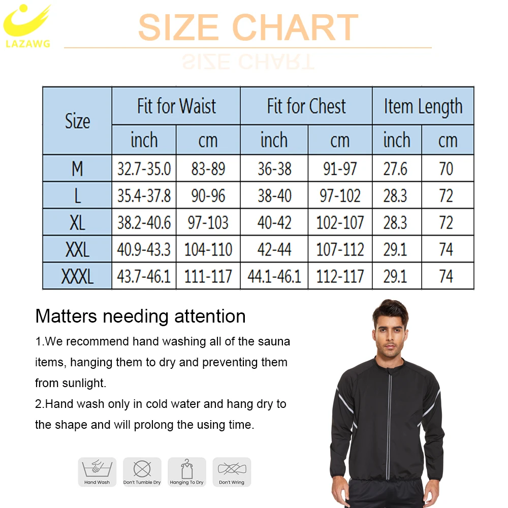 LAZAWG Mens Sauna Suit Weight Loss Set Sweat Top Pants Slimming Jacket Trousers Workout Leggings Shirt Body Shaper Fat Burner