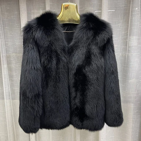 Зимняя короткая стильная куртка из натурального Лисьего меха, толстое теплое пальто из натурального меха, женская верхняя одежда, модная куртка TG6256