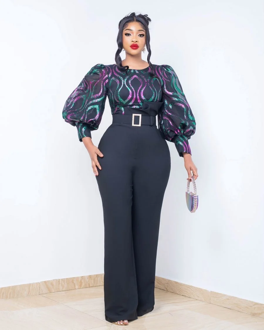 

Women's Jumpsuit New 2023 Fashion Lantern Sleeve One Pieces High Waist Wide Legs Female Long Jumpsuit Elegant Women's Overalls