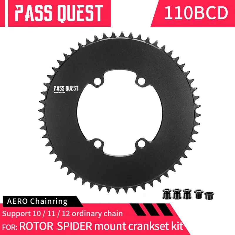 PASS QUEST 110BCD 4 Claws Road Bike round/oval Chainring 40 42 44 46 48 50 52 54 56 58 60T for Rotor ALDUH Crankset Bicycle Part