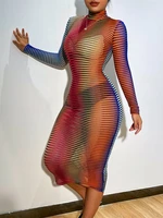 semi turtleneck bodycon maxi dresses for women long sleeve see through red sexy woman dress slim party dress vestido feminino