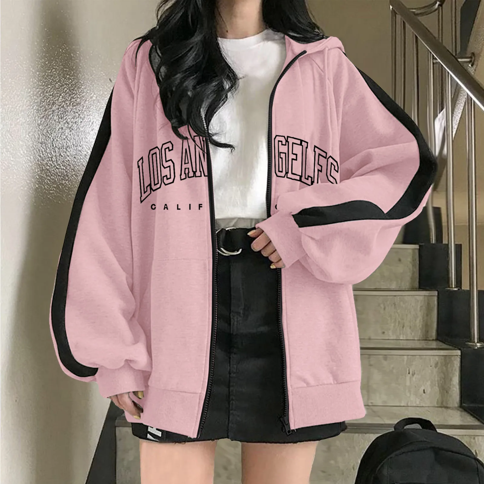 

Vintage Women Hoodies Jackets Hip Hop Style Harajuku Patchwork Streetwear Lightweight Jackets Female Letter Print Overcoat