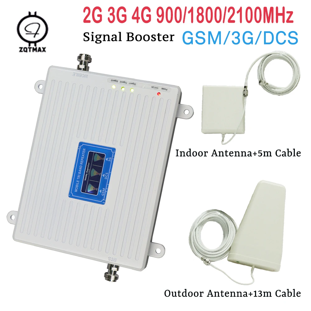Усилитель мобильного сигнала ZQTMAX 2G 3G 4G репитер gsm dcs wcdma 900 1800 трехдиапазонный +