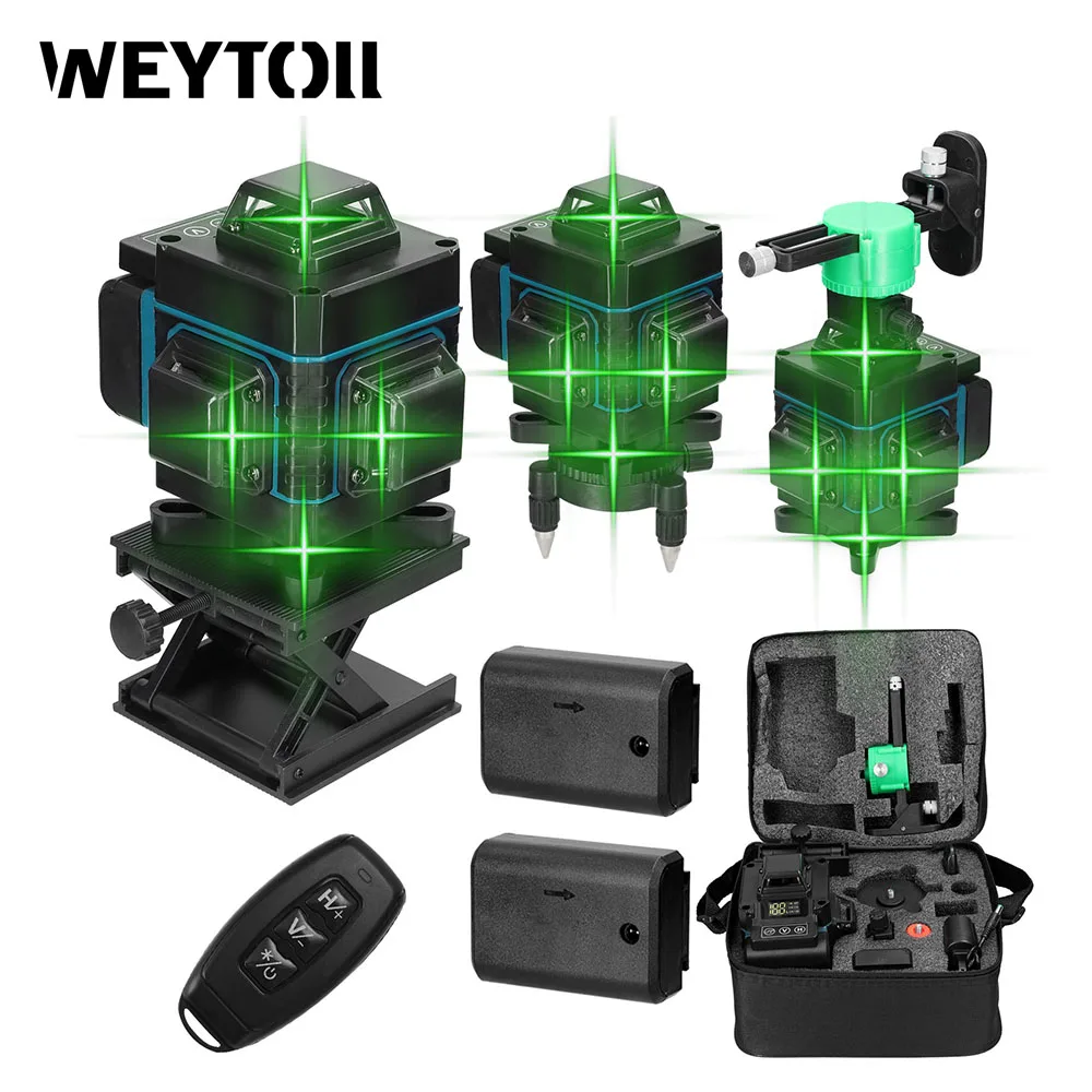 

Laser Level 4D 16 Lines 360 Self-leveling Function Omnidirectional Ground Wall Sticker Green Vertical Horizontal Oblique Line