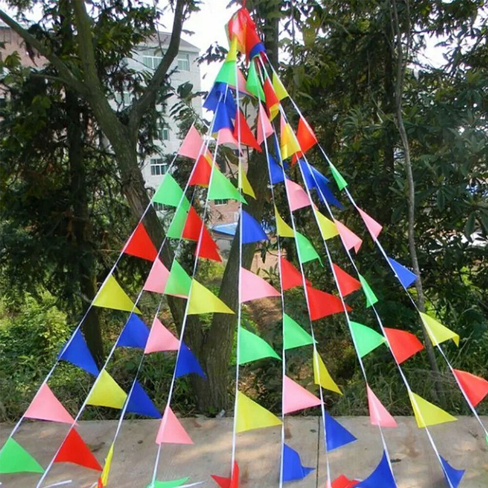 

50m 100 Flags Multicolored Triangle Flags Bunting Banner Pennant Festival Outdoor Decoration Garland Festival Party Holiday