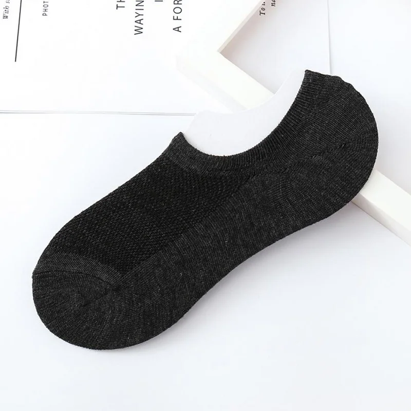 5 Pairs Men Summer Solid Color Short Socks Breathable Soft Silicone Non-slip Invisible Boat Socks Male Low Cut Casual Ankle Sock