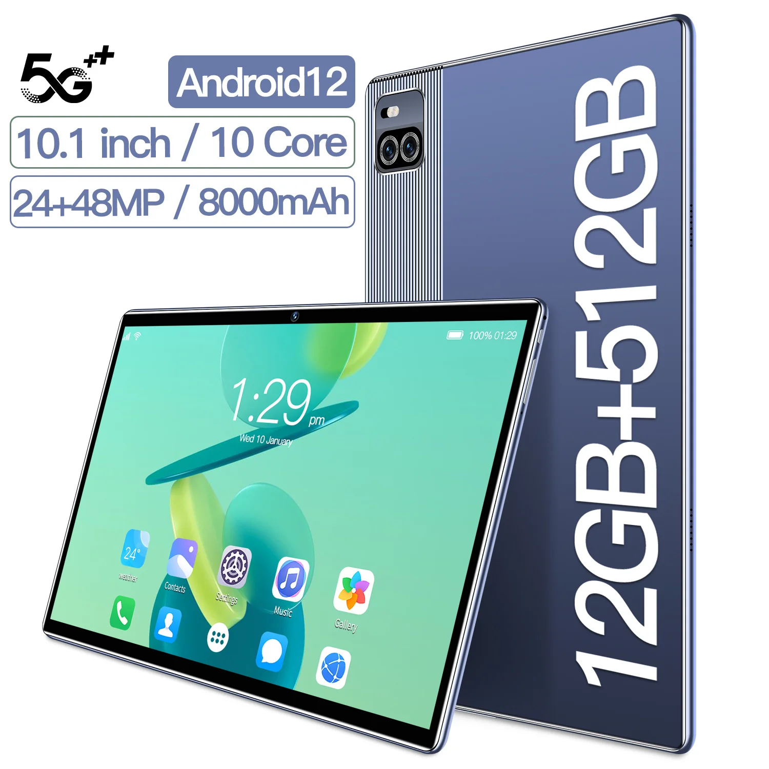 

2022 New 10.1 Inch High-end Tablet RAM 12GB ROM 512GB HD Online Learning Office 5G Wifi Android Children's Tablets