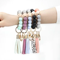 wangaiyao new fashion temperament simple and versatile silicone beaded bracelet beech beads wrist keychain pendant leather brace