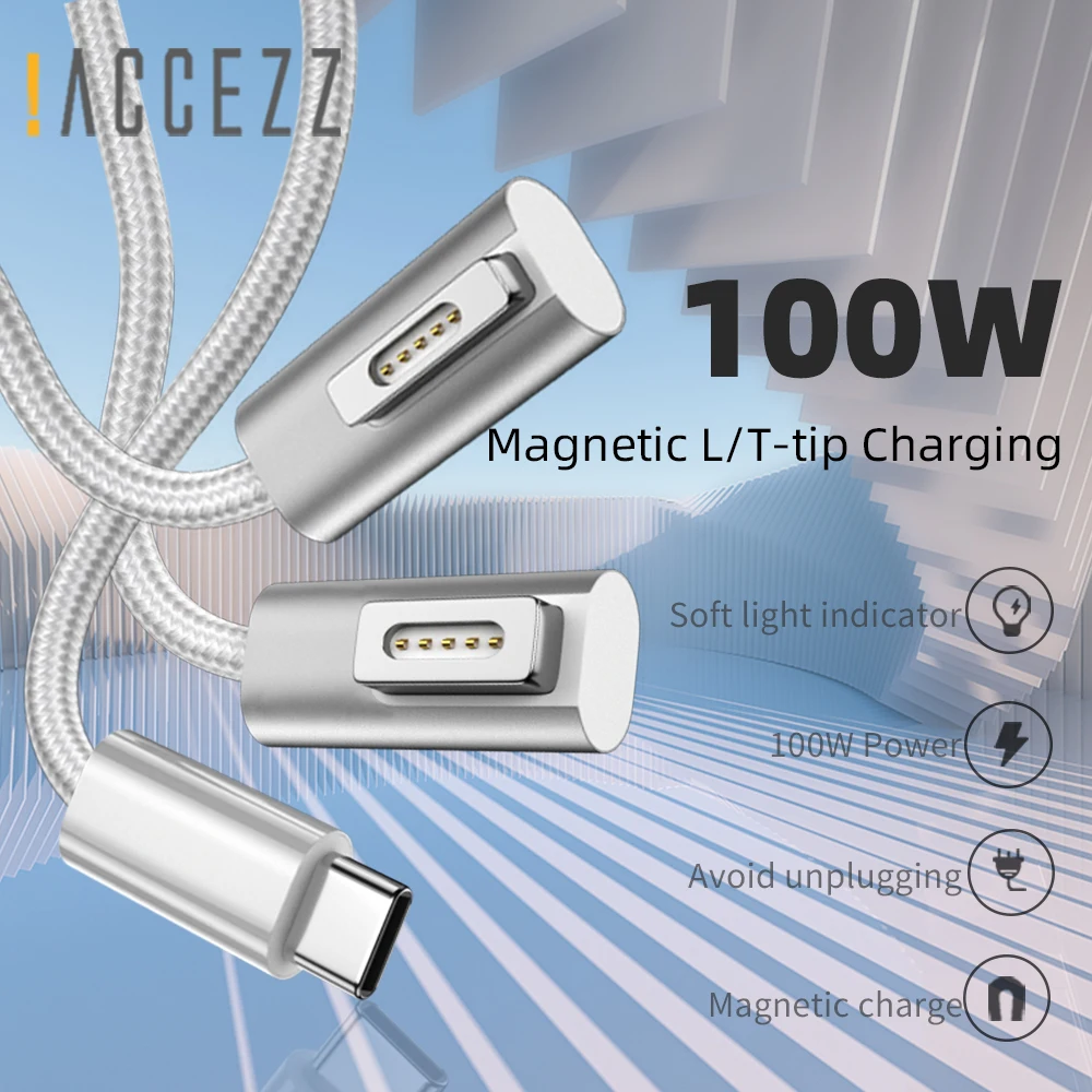 

!ACCEZZ 100W For Magsafe Adapter Type C to Magnetic 2 1 Fast Charging Cable PD Charger for Apple MacBook Pro Power Adapter Cable