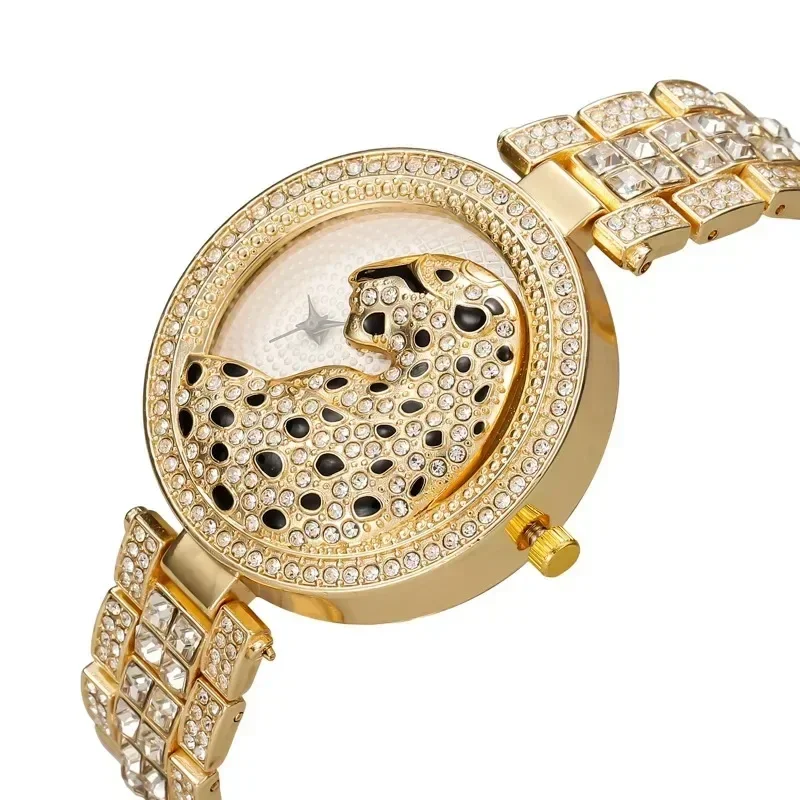 Женские часы с головой леопарда кварцевые со стразами индивидуальные женские