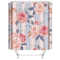 pink floral shower curtain colorful chic pink rose flower bath curtains bathroom waterproof polyester fabric with holes decor