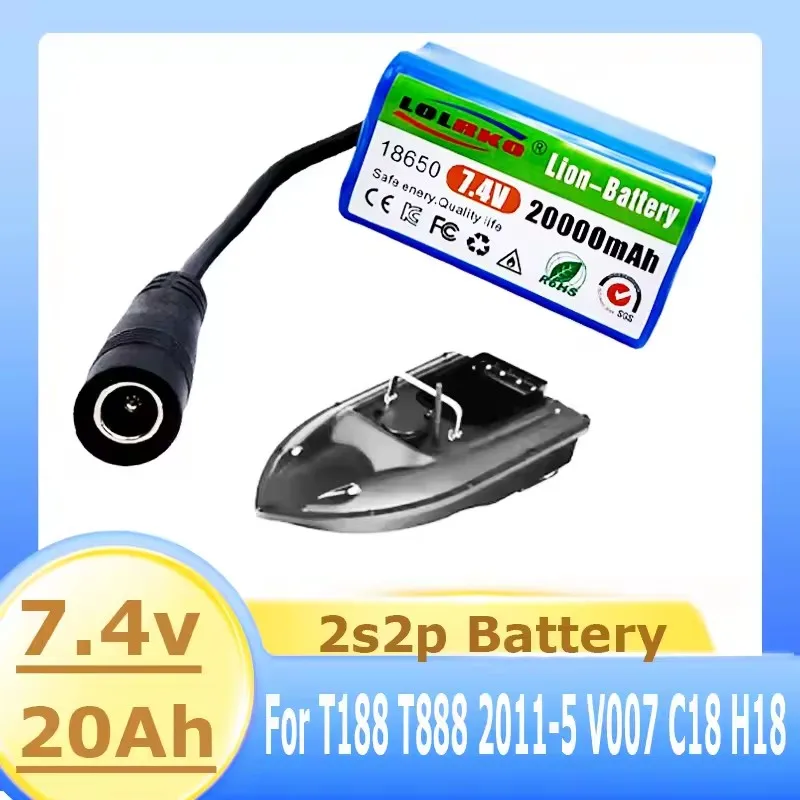 Фото НОВЫЙ аккумулятор 7.4V 20000mAh, совместимый с V020 V900 2011-5 V007 C18 H18 V18 D18B FX88, для радиоуправляемых прикормочных корабликов. №1