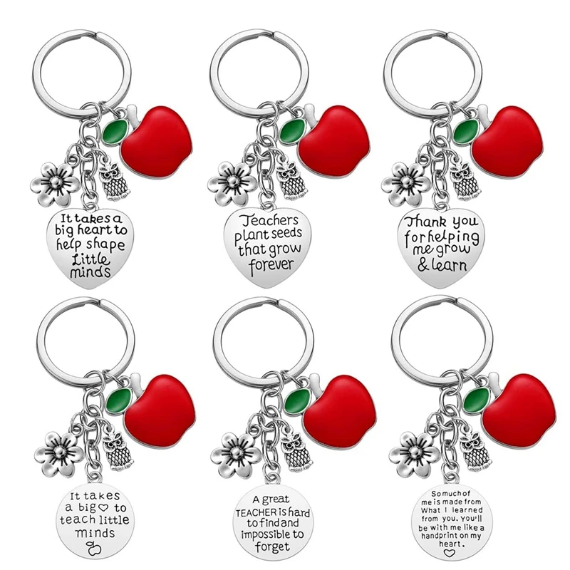 

6 Pieces Teacher Keychain For Women Men Teacher Appreciation Gifts Thank You Gift Heart Charm Jewelry Keychains Set