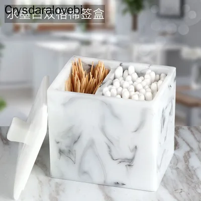 

Marbled Resin Storage Box Cotton Swab Organizer Home Toothpick Holder Hotel Luxury Bathroom Cotton Pad Box with Lid