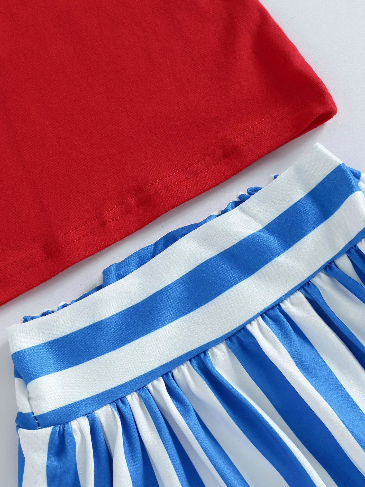 

Adorable 4th of July Outfits for Baby Girls Sleeveless Tank Tops and Ruffle Hem Skirts with Pockets in Stripes and Solid Colors