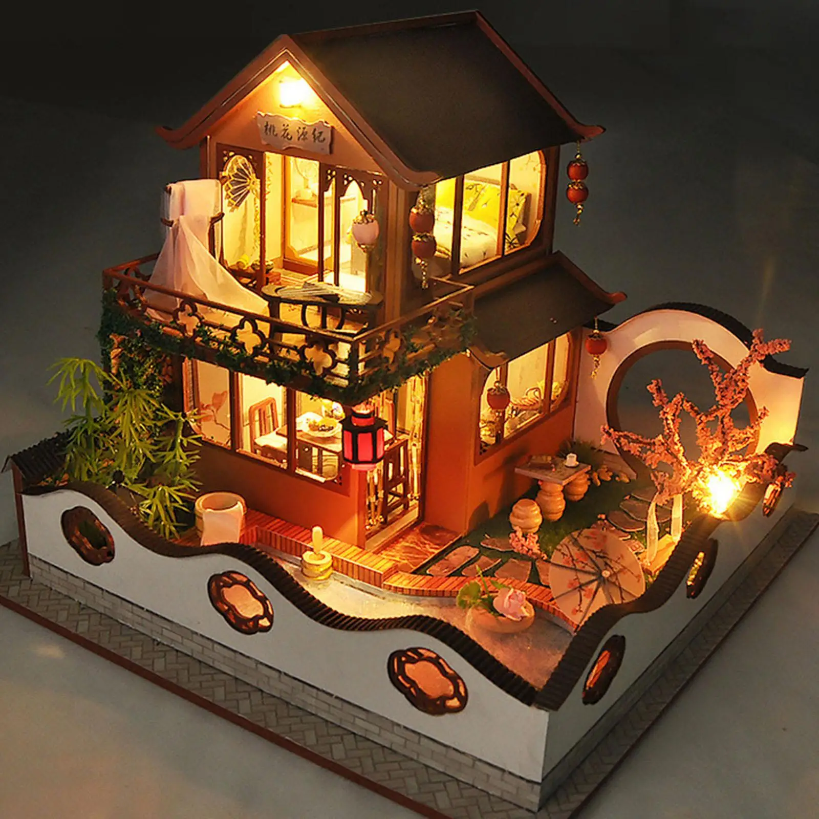 

DIY Dollhouse Kit Model Building with LED Light Handcraft Miniature with Furniture with Music Movement Chinese Cottage Villa
