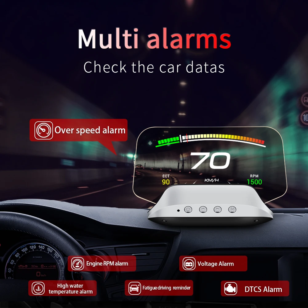 

HUD Car HUD Black+Silver Brake Test Accessories GPS Navigation HD Display OBD2 OBD2 Cable Parts Replace Speedometer