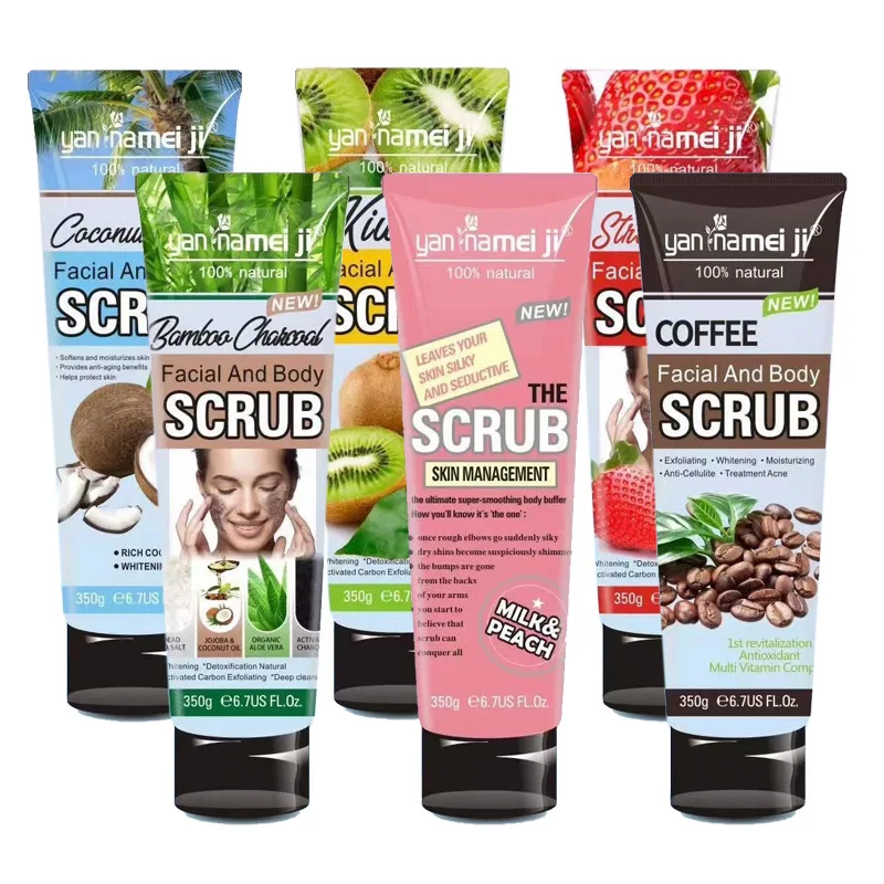 6Pcs Scrub Cream for Facial Women Men Body Scrub Kiwi Milk Peach Coffee Coconut Fruit Extract for Scrub Exfoliating Scrub Cream