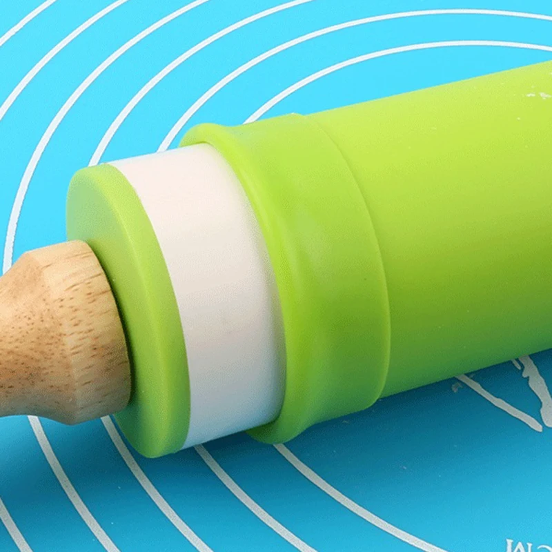 Антипригарная силиконовая Скалка с деревянными ручками 30 см |