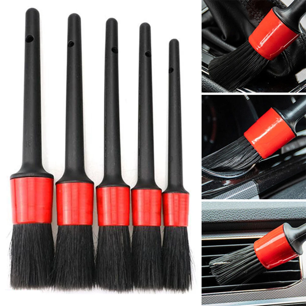 

1pc/5pcs Car Cleaning Brush Natural Wild Boar Detailing Hair Brushes Tools Car Wheels Dash-Styling Accessories