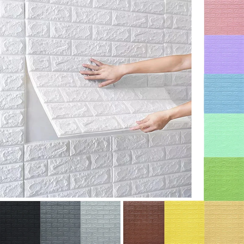 

12Colors 3D Wallpaper Self Adhesive DIY Home Decor Stickers Soft Brick Foam Protect Child Kids Bedroom Living Room Wall Sticker
