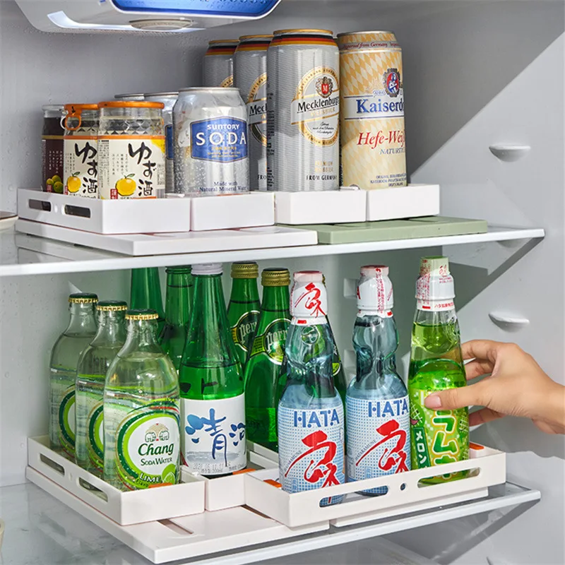 

Refrigerator Organizer Rotating Storage Rack Slide Beers Soda Drink Holder Storage Dispenser Pantry Kitchen Cabinet Organizer