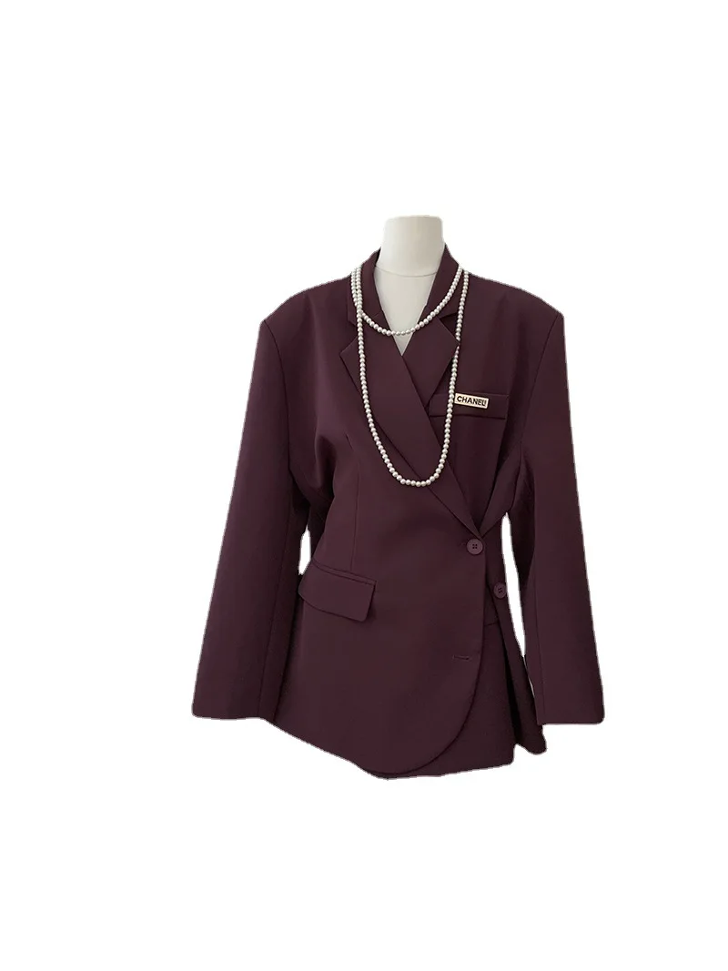 Purple Suit Jacket Women's Spring and Autumn 2022 New High-End Design Small Medium and Long Suit Women's Clothing