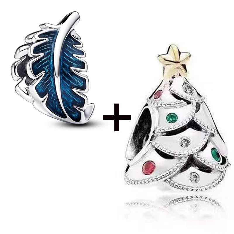 2Pcs/Lot Christmas Tree &amp Xmas House Beads With Apple Pendants Fit DIY Charm Bracelet Necklace For Women Kid Festival Gift