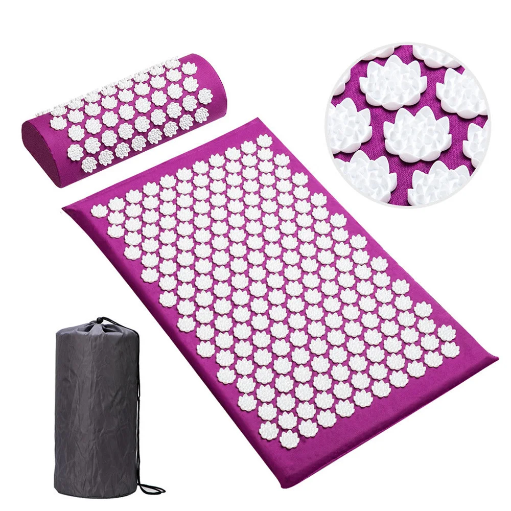 

67X42cm Acupuncture Long Massage Cushion Shakti Neck Back Foot Massager Stress Pain Relief Yoga Acupressure Mat and Pillow Set