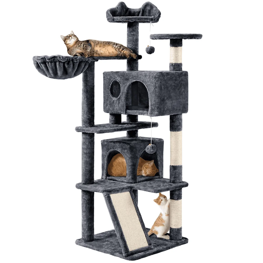 

Double Condo Cat Tree with Scratching Post Tower, Dark Gray Juguetes para gatos Cat exercise Cat gachapon Mushroom cat scratcher