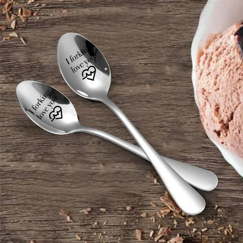 

"I forking love you"Stainless Steel Soup Coffee Spoon Kitchen Accessories Tableware Decoration Valentine's Day Gifts