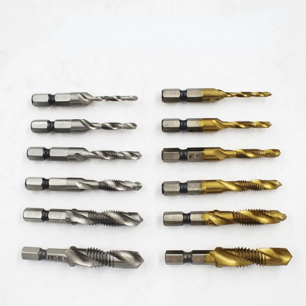 6pcs Hexagon Shank Compound Tap Connecting Rod High Speed Steel 4341 Metric Compound Drilling and Tapping M3 M4 M5 M6 M8 M10