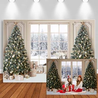 winter snow christmas backdrops for photography window xmas tree gift decor photo props family portrait photographic background