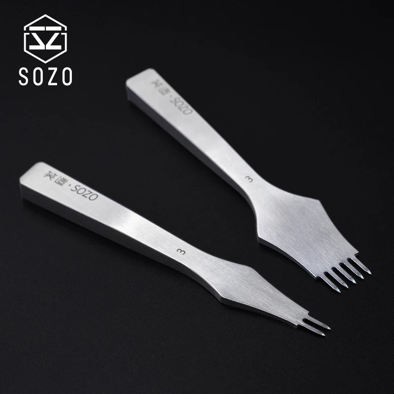 SOZO Handmade Leather Chisel Hole Punch Completely Polishing Diamond Pricking Iron Craft tool 3/4mm 1-2-5-7 teeth DIY |