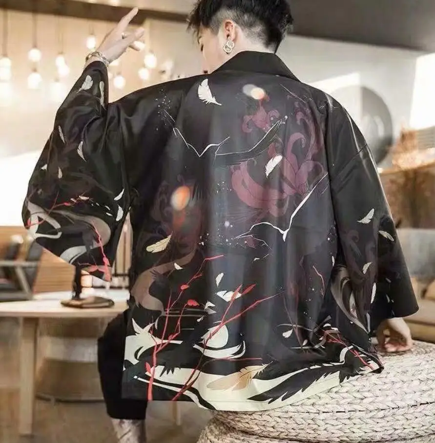 Кимоно мужское в японском стиле юката женская модная пляжная кофта с Оби |