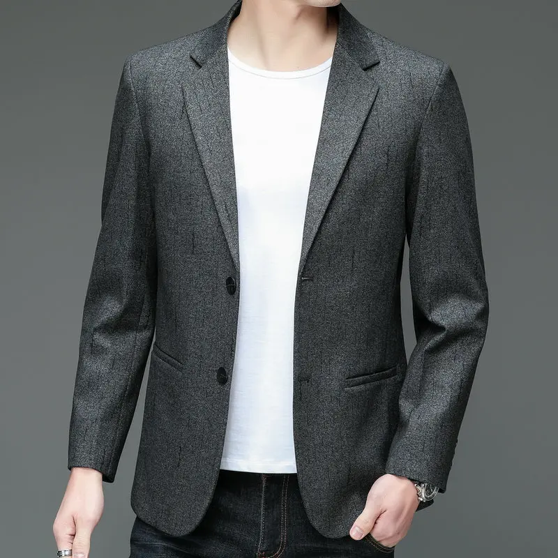 Stylish Men Dark Gray Blazer England Style Slim Fit Jacket Suit Male Spring Autumn Outfits Tailored Apparel Notched Collar Wear