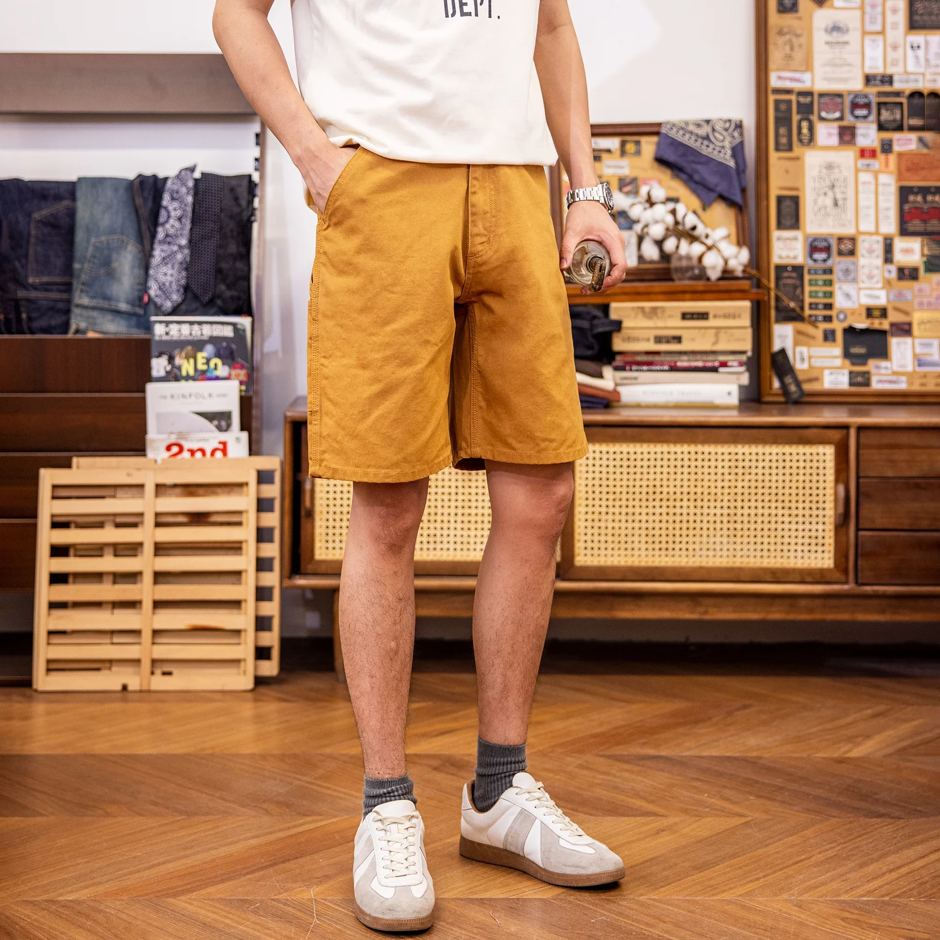 B147 RedTornado Супер высокое качество хлопка винтажные потертые холщовые бермуды