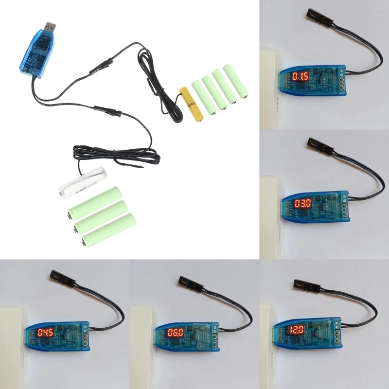 

1.1m Reuses 5V Type C USB to 1V-24V Adjustable AAA AA Battery Eliminators Replace 1-8pcs 1.2V or 1.5V Batteries