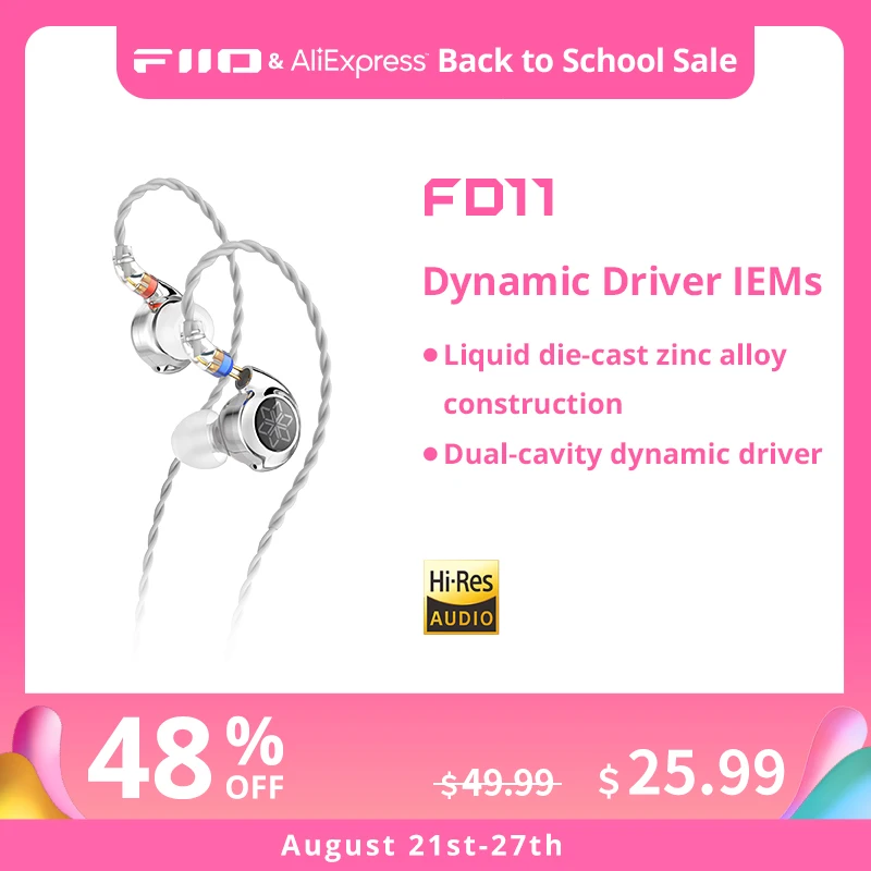 Наушники FiiO FD11, высокопроизводительные динамические наушники-вкладыши IEMs со съемным кабелем 0,78 мм
