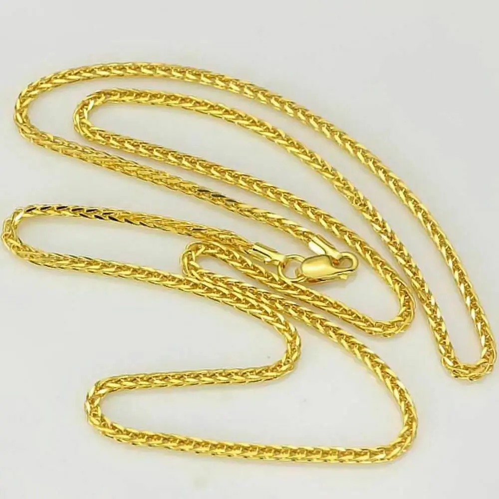 

Pure Au750 18K Yellow Gold Chain 2mm Wheat Link Necklace Men Women 20-22inch