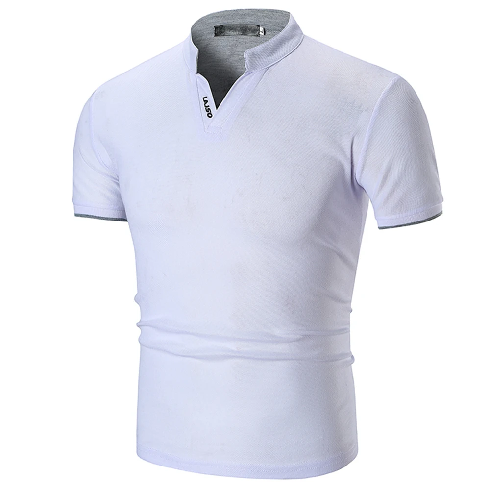 

Футболка-поло мужская с коротким рукавом, модная тенниска с воротником-стойкой, однотонная повседневная майка с манжетами, лето