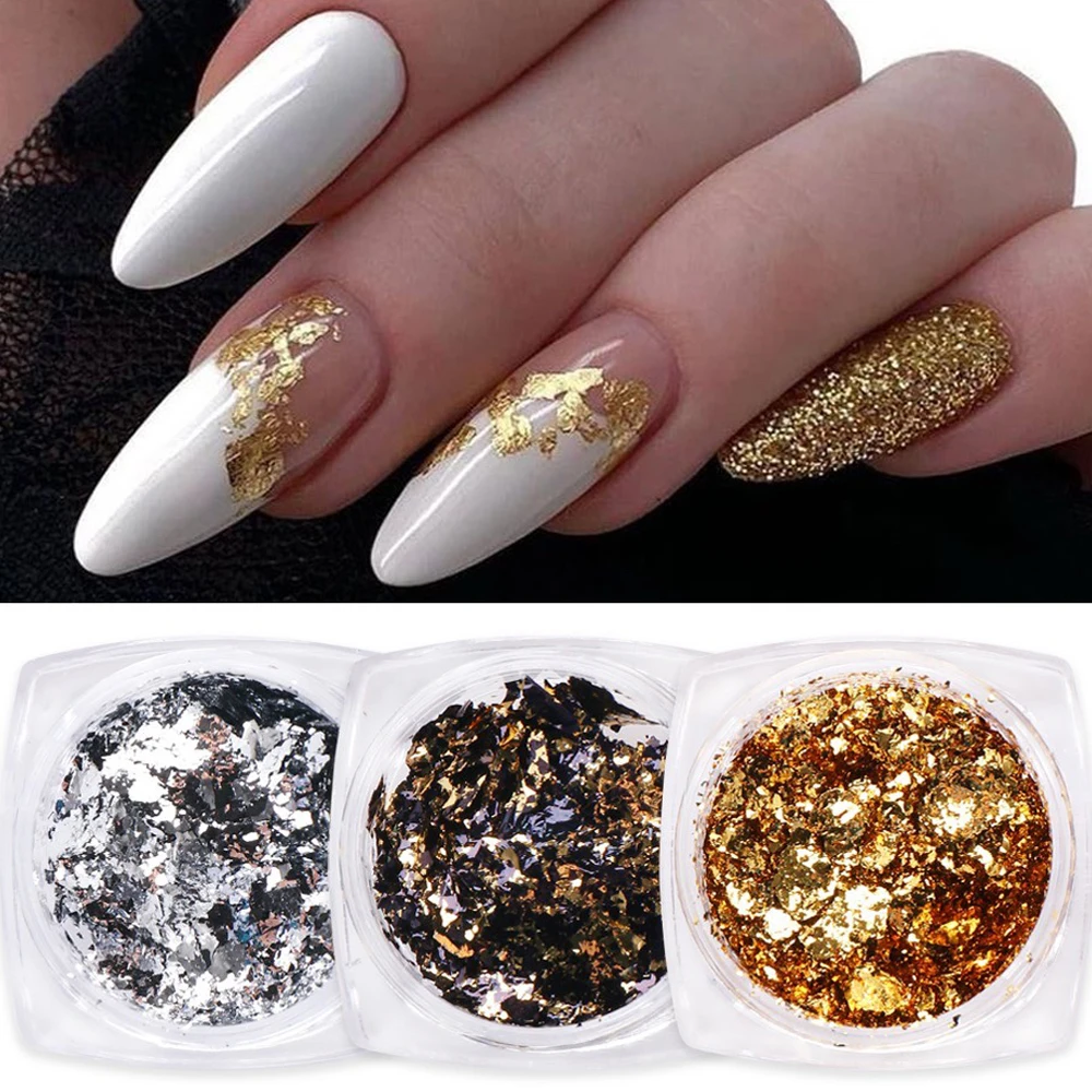 

Gold Glitter Flakes Irregular Aluminum Foil Sequins For Nails Chrome Powder Sparkly Manicures Sticker DIY Nail Art Decorations