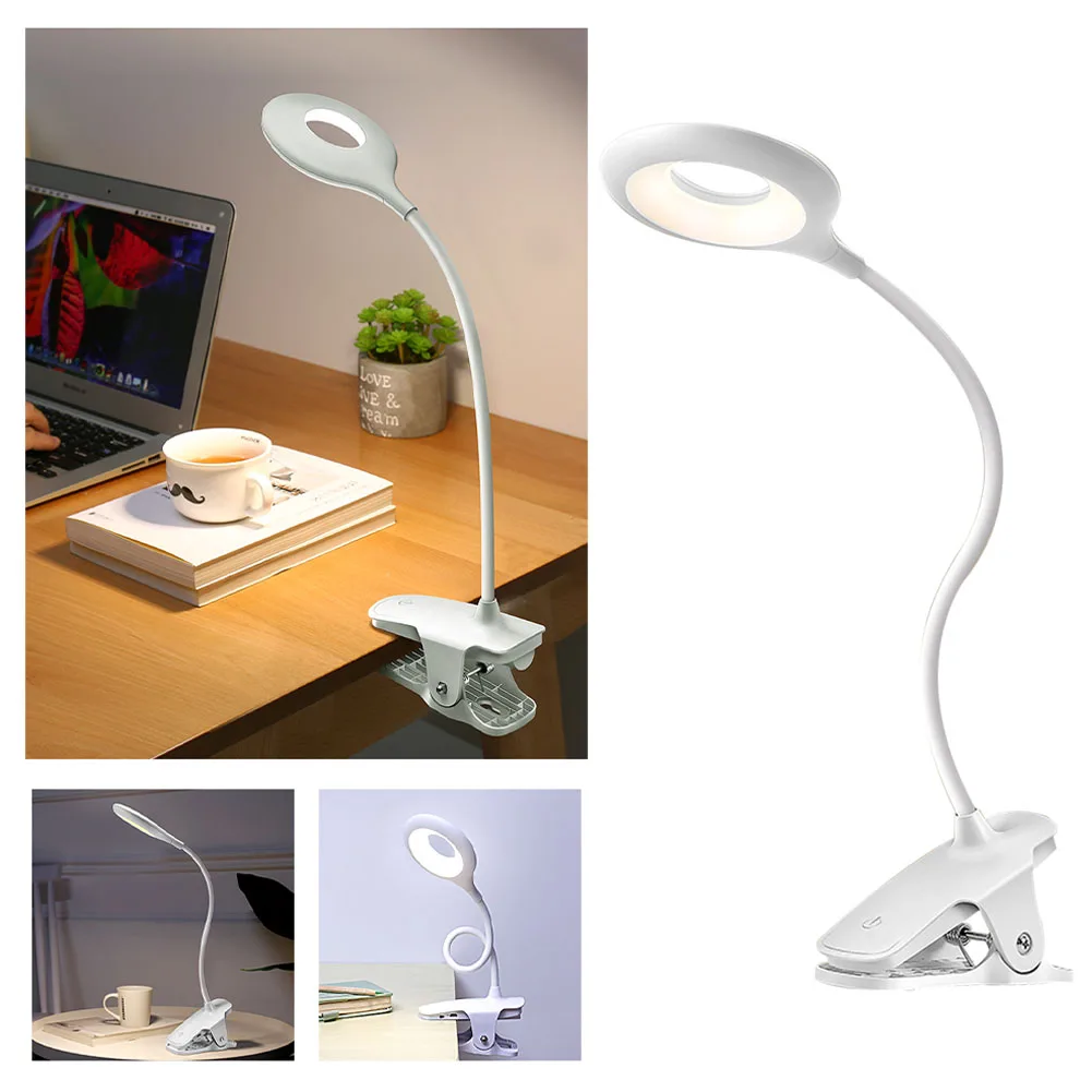 

3 Color Modes Touch Switch Desk Lamp Study 9 Brightness LED Reading Light USB Rechargeable Dimmable Flexible Gooseneck Clip On