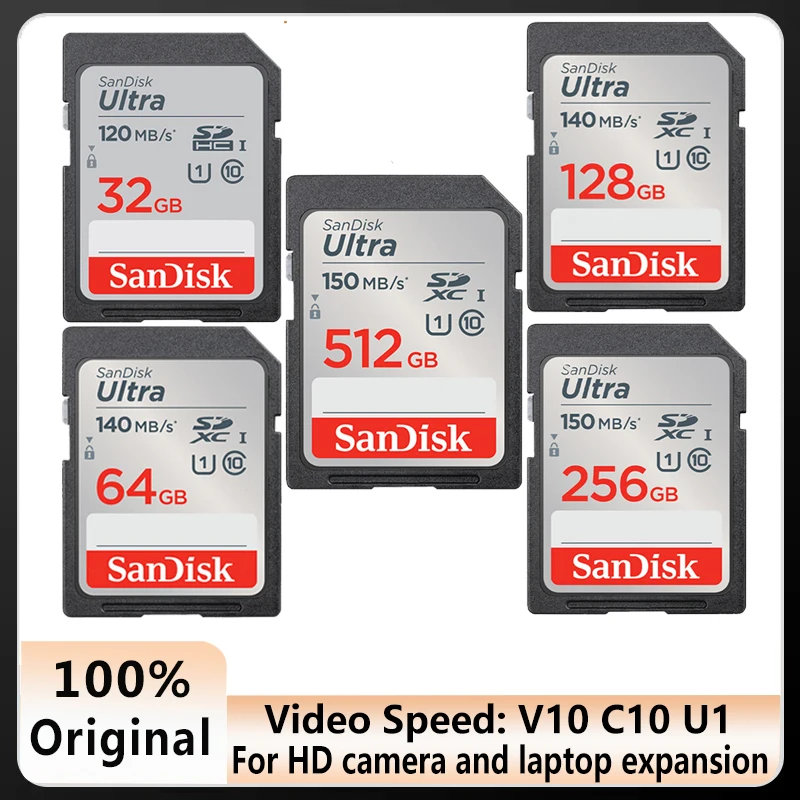 

100% Original Sandisk Flash Card SDHC 32GB SDXC 64GB 128GB Memory Card 256GB 512GB SD Card C10 class 10 Ultra SD Card for Camera