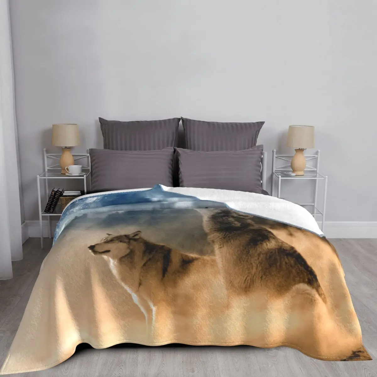 Вязаные одеяла с воющим на Луне воем животные дикий волк природный флисовые