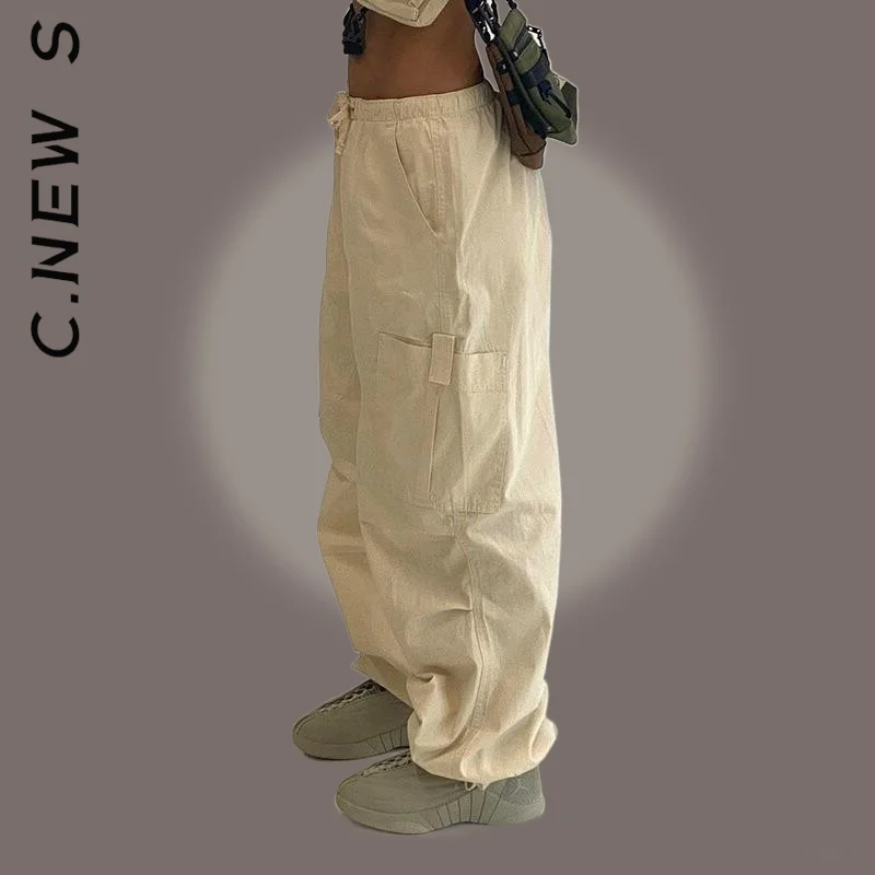 

C.New S Women New Pants Trousers Vintage Pockets Low Waist Y2k Cargo Pants For Women Hip Bottoms All-Match Trendy Female Clothes