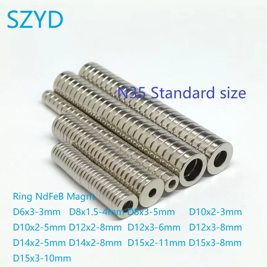 100 sztuk/partia N35 pierścieniowy magnes NdFeB 8*1 5 6*3 10*2 12*3 отверстия 3-10 стандартные сильные магниты