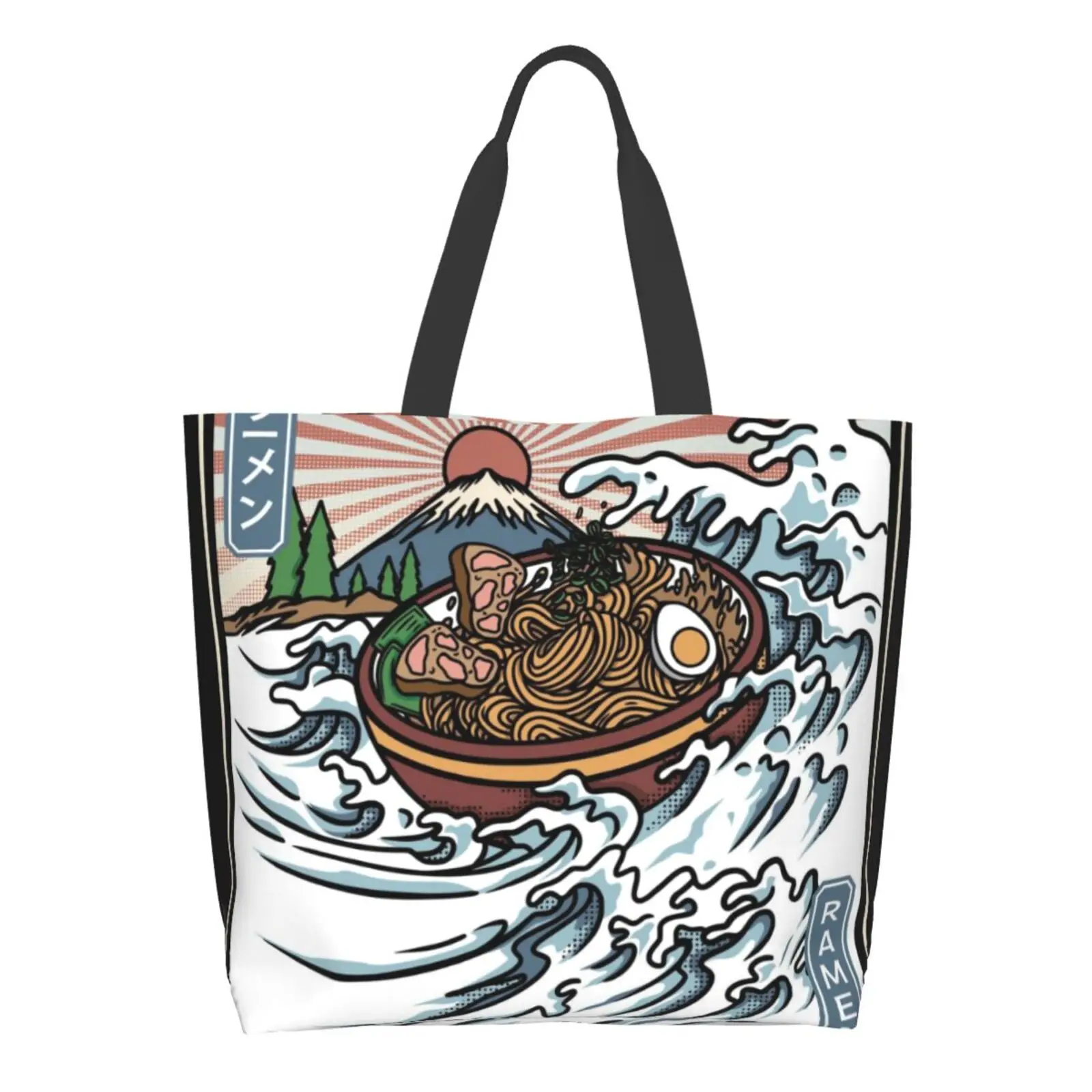 

Shopping Bags Canvas Shopping Bag Tote Bag for Women Reusable Large Beach School Sack Casual Shoulder Shopper Japan Fuji Noodle