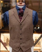 mens herringbone suit vest casual vintage sleeveless notched lapel groomsmen wedding prom tweed vest